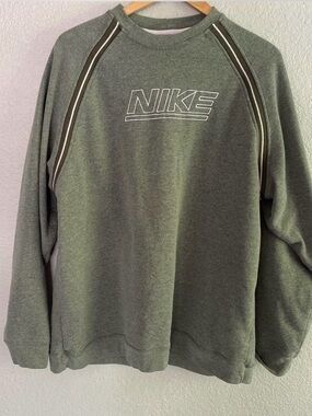 Nike Men's Olive Crewneck Sweatshirt with Contrast Stripes